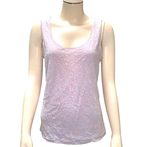 Ann Taylor Petite Medium Sheer Lilac Sequin Tank Top Sleeveless Scoop Neck Light - Picture 2 of 11
